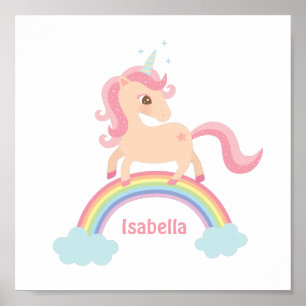Poster Petite Licorne avec Étoile sur Arc-en-Ciel Fille A