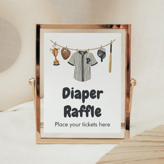 Poster Petite luge de baseball Baby shower Déchets Raffle (Baseball Little Slugger Clothesline Baby Shower Diaper Raffle Sign)