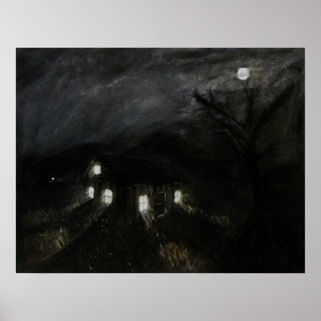 Poster Petite maison à la peinture nocturne (Devant)