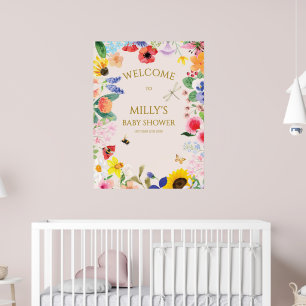 Poster Petite maman fleur sauvage à Bee Baby shower Bienv