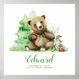 Poster Petite ours Bébé dans la mignonne de la forêt