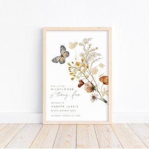 Poster Petite papillon Fleur sauvage Floral Girls Anniver