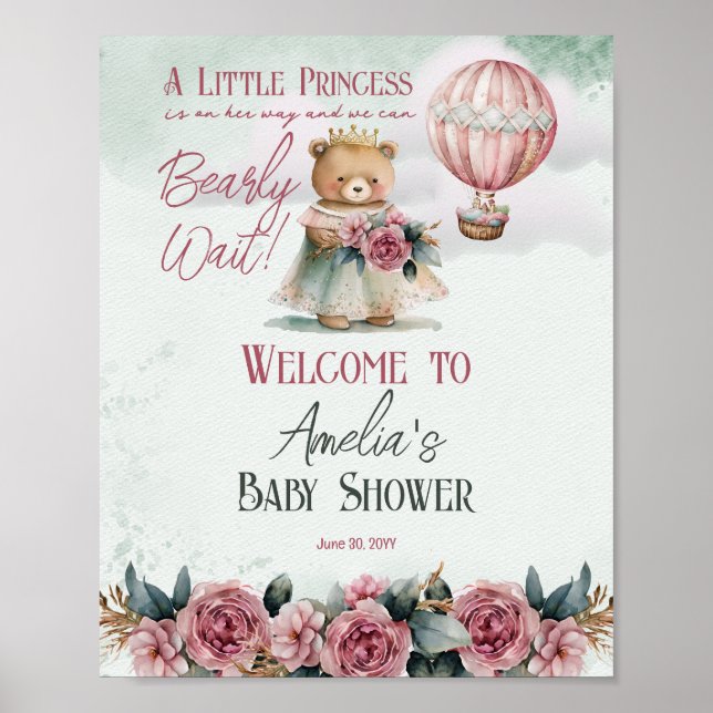 Poster Petite princesse Ours Bearly Wait Girl Baby shower (Devant)