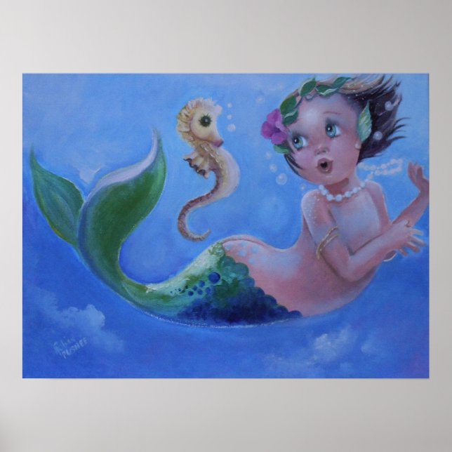 Poster Petite sirène et cheval de mer (Devant)