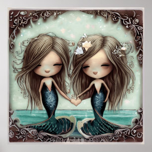 Poster Petite Sirène mignonne robe bleu longue cadeau fil
