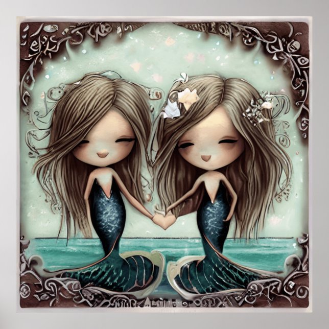 Poster Petite Sirène mignonne robe bleu longue cadeau fil (Devant)
