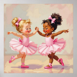 Poster Petites ballerines dansant illustration mignonne