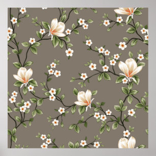 Poster petites fleurs ramassées avec motif feuille vert o