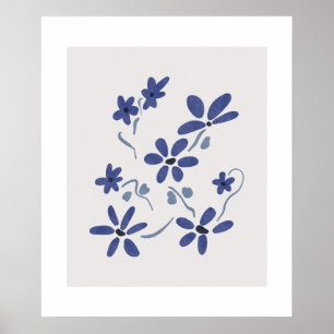 Poster Petites Fleurs Romantiques Bleues
