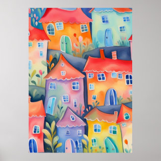 Poster Petites maisons pastel de couleur douce, couleur p