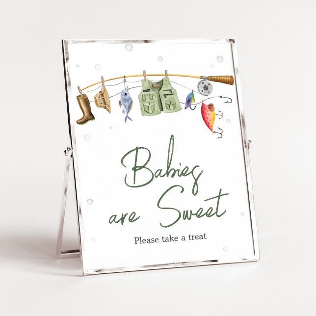 Poster Petits Baby showers pêcheurs Les bébés sont doux (Boho Fisherman Baby Shower Babies are Sweet Sign)