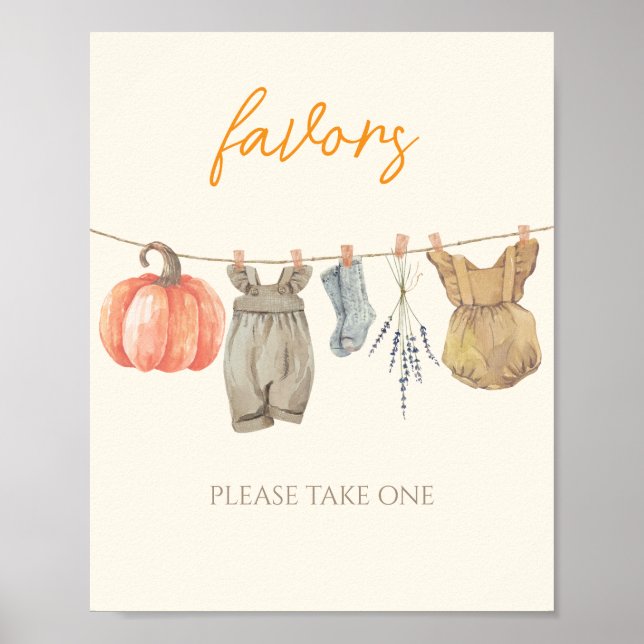 Poster Petits Citrouilles Vêtements d'Automne Baby shower (Devant)