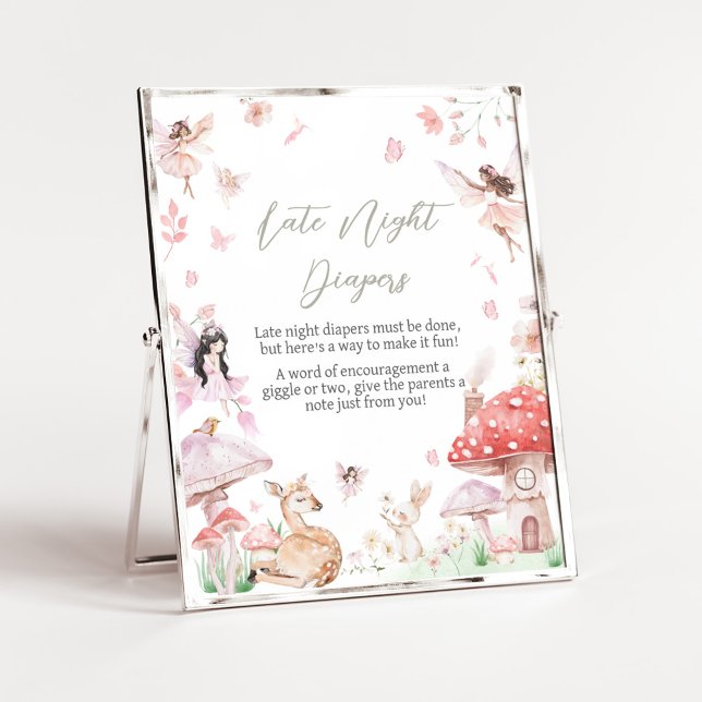 Poster Petits Diapositives Fées Whimsical (Little Fairy Whimsical Baby Shower Late Night Diapers Sign)