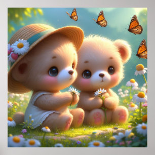 Poster Petits ours Marguerites 1