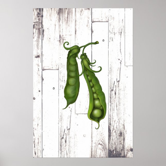Poster Petits pois pois blanc bois rustique art fermier (Devant)