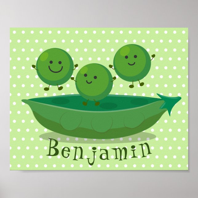Poster Petits pois sauteurs en pod dessin animé illustrat (Devant)