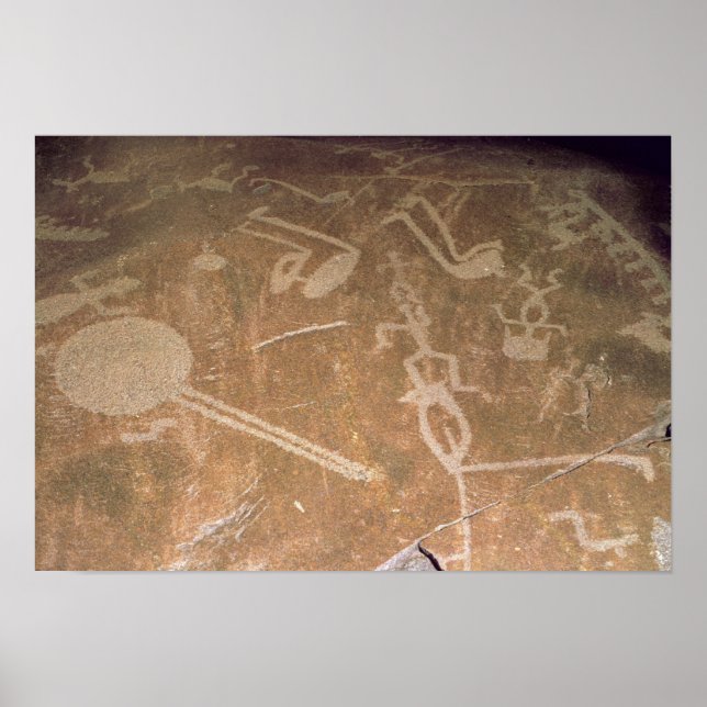 Poster Petroglyphe sculpté représentant des figures (Devant)