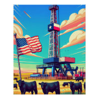 Pétrole Gaz Dragage Scène Bétail Et Drapeau