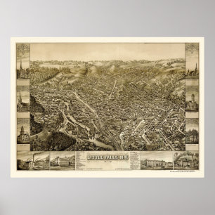 Poster Peu d'automnes, carte panoramique de NY - 1881