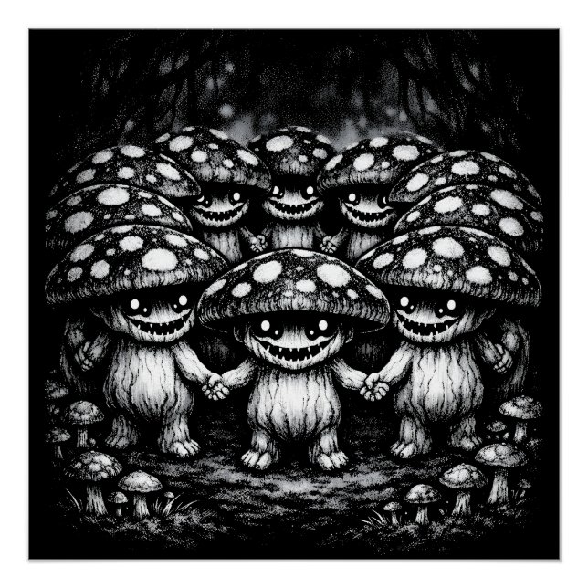 Poster Peuple Champignon •  Créatures de la Forêt par Bur (Devant)