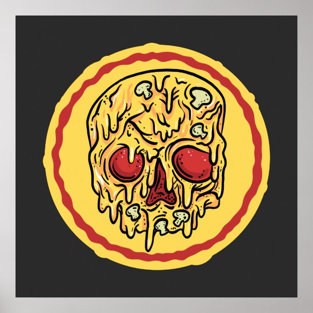 Poster Peur Halloween Fromage Crâne Et Pizza Champignons (Devant)