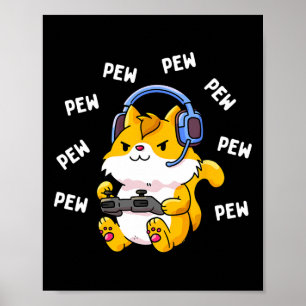 Poster Pew Pew Gamer Chat Vidéo Jeu Chats Jeu Kitty Lov