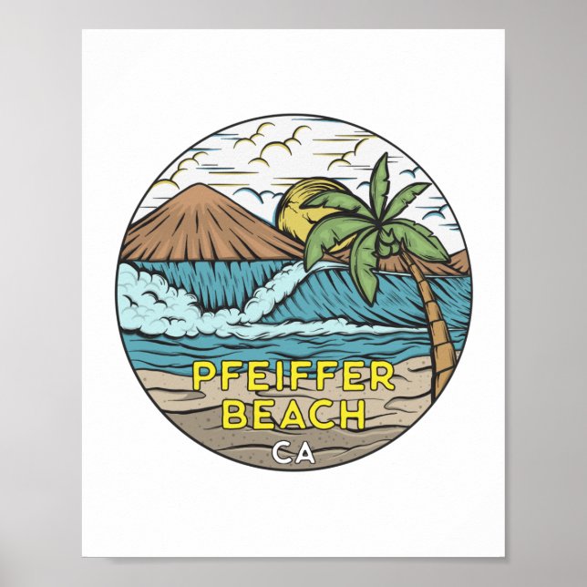 Poster Pfeiffer Beach California Vintage (Devant)