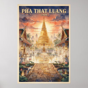 Poster Pha That Luang Laos Voyage Rétro