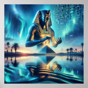 Poster Pharaon égyptien avec Hiéroglyphes et Pyramide