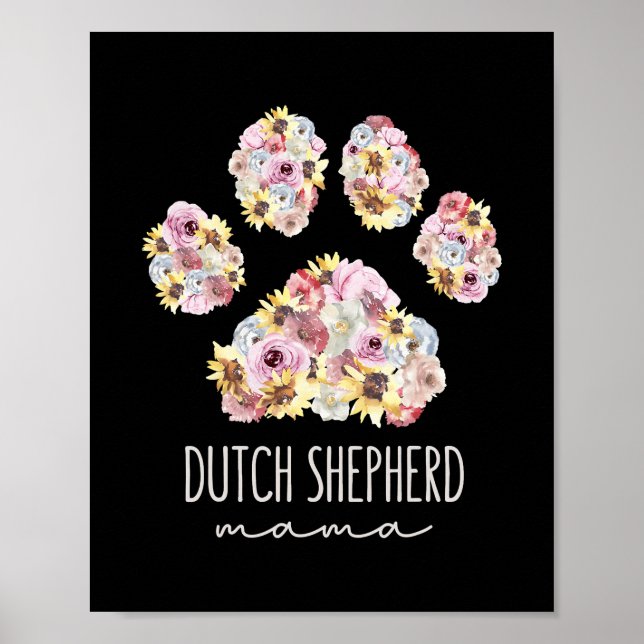 Poster Pharde hollandais Mama Floral Paw Chien Maman (Devant)