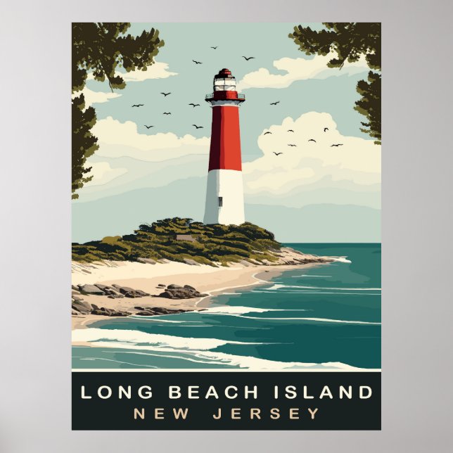 Poster Phare à Long Beach Island Coast, Travel (Devant)