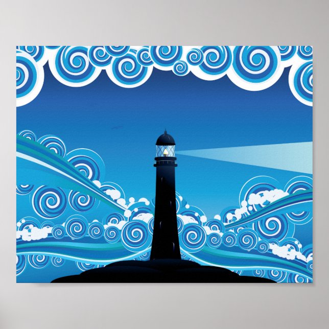 Poster Phare Art nouveau dans la mer (Devant)