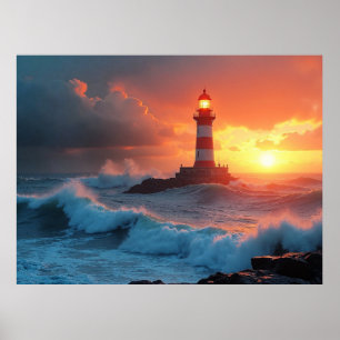 Poster Phare au coucher du soleil