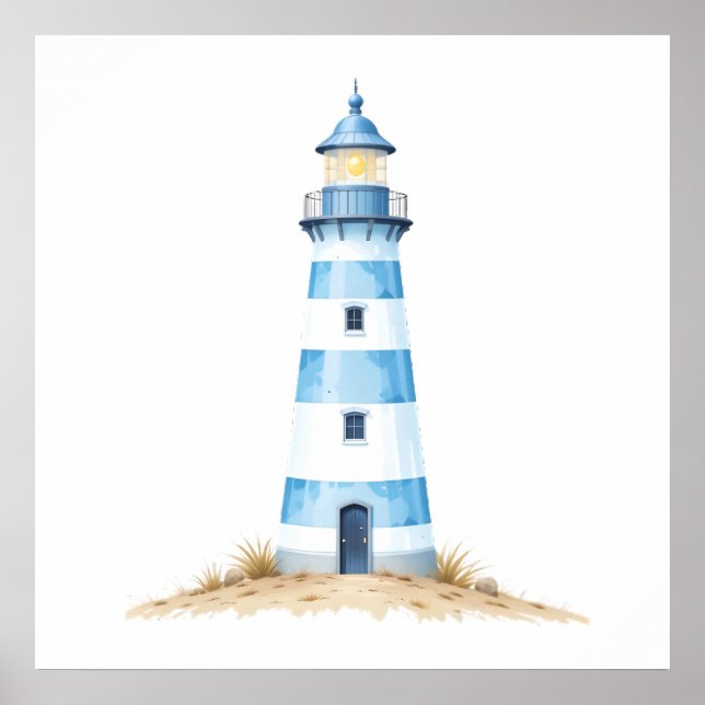 Poster Phare bleu et blanc (Devant)