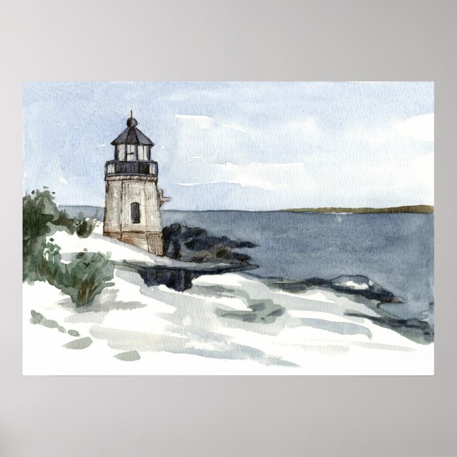 Poster Phare Castle Hill Rhode Island Neige hivernale (Devant)