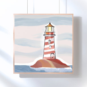 Poster Phare Classique Aquarelle Côtière Océanique