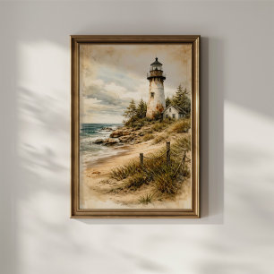 Poster Phare côtier vintage