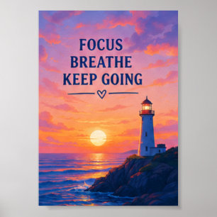 Poster Phare Coucher de soleil Continuez Respirez Concent