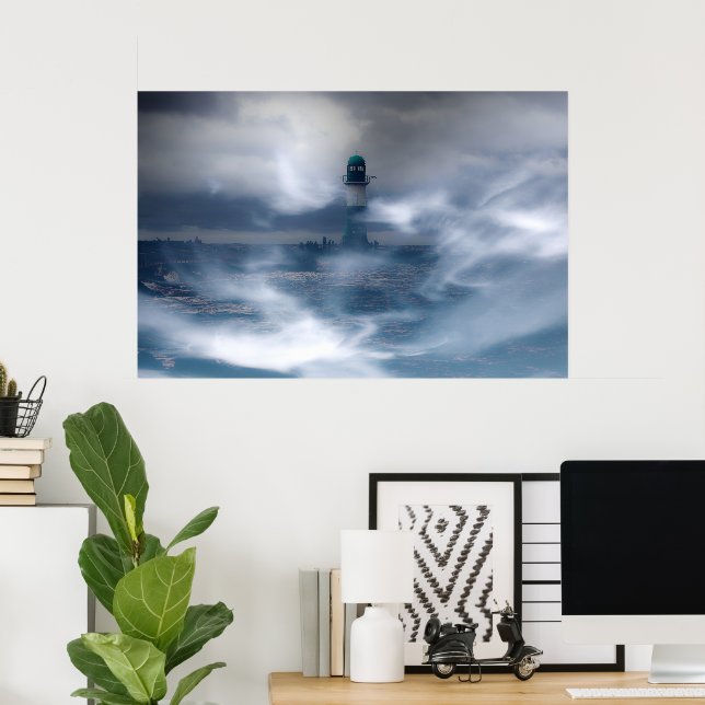 Poster Phare dans la tempête - Mer Baltique (Bureau à domicile)