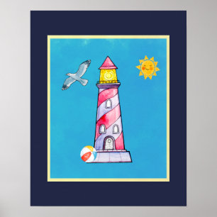 Poster Phare d'aquarelle rouge