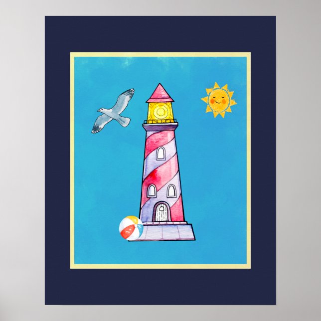 Poster Phare d'aquarelle rouge (Devant)