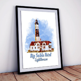 Poster Phare de Big Sable Point - Aquarelle - Michigan