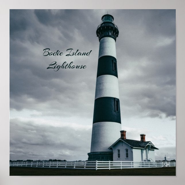 Poster Phare de Bodie Island noir et blanc (Devant)