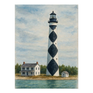 Poster Phare de Cape Lookout Aquarelle