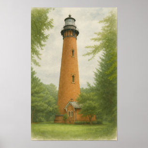 Poster Phare de Currituck Beach Aquarelle