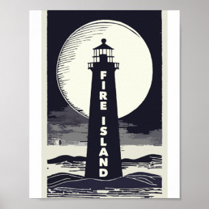 Poster Phare de Fire Island New York Lune