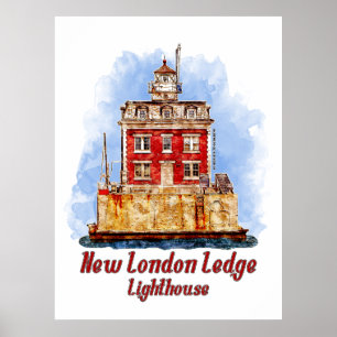 Poster Phare de New London Ledge aquarelle Connecticut