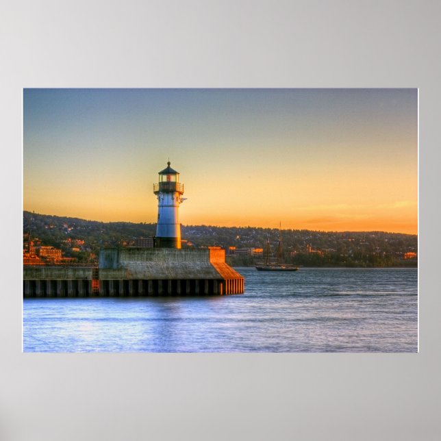 Poster Phare de North Pier avec grand navire (Devant)