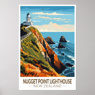Poster Phare de Nugget Point Nouvelle-Zélande Voyage Vint