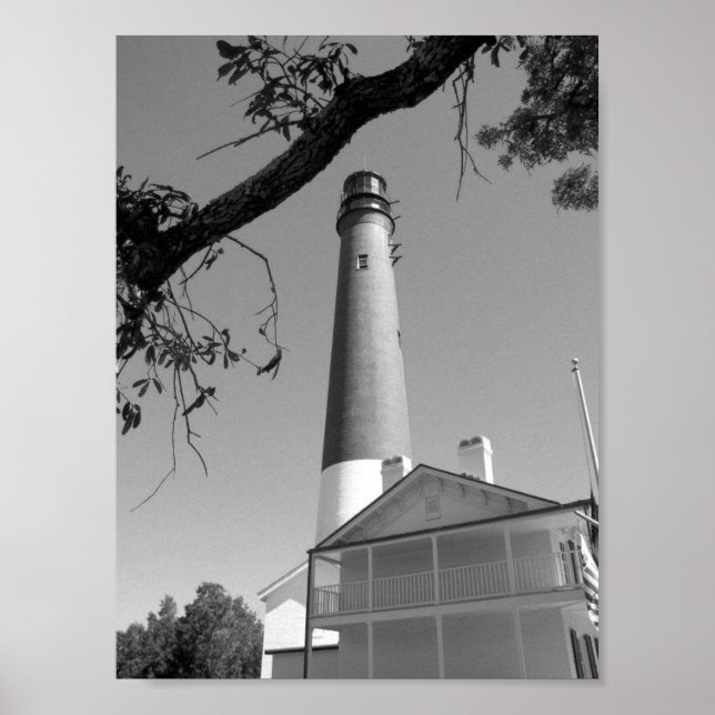 Poster Phare de Pensacola noir et blanc (Devant)
